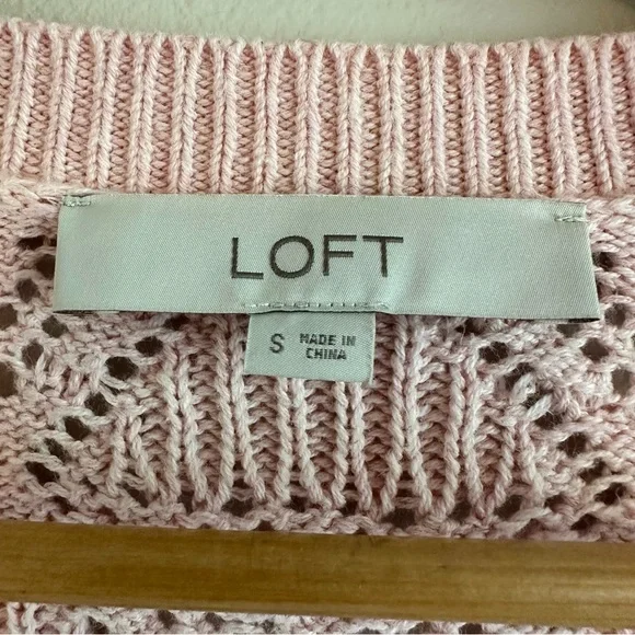 LOFT Bobble Pointelle Scoop Neck Sweater, Pink, Women’s Size Small - Picture 3 of 8